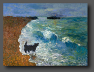 Dog Barking At The Waves 30x40cm